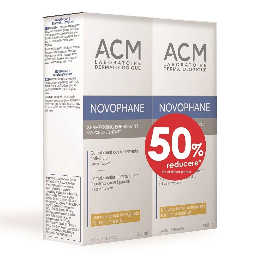 ACM Pachet Novophane Energizing Sampon energizant 200ml 1 + 1 cu 50% reducere