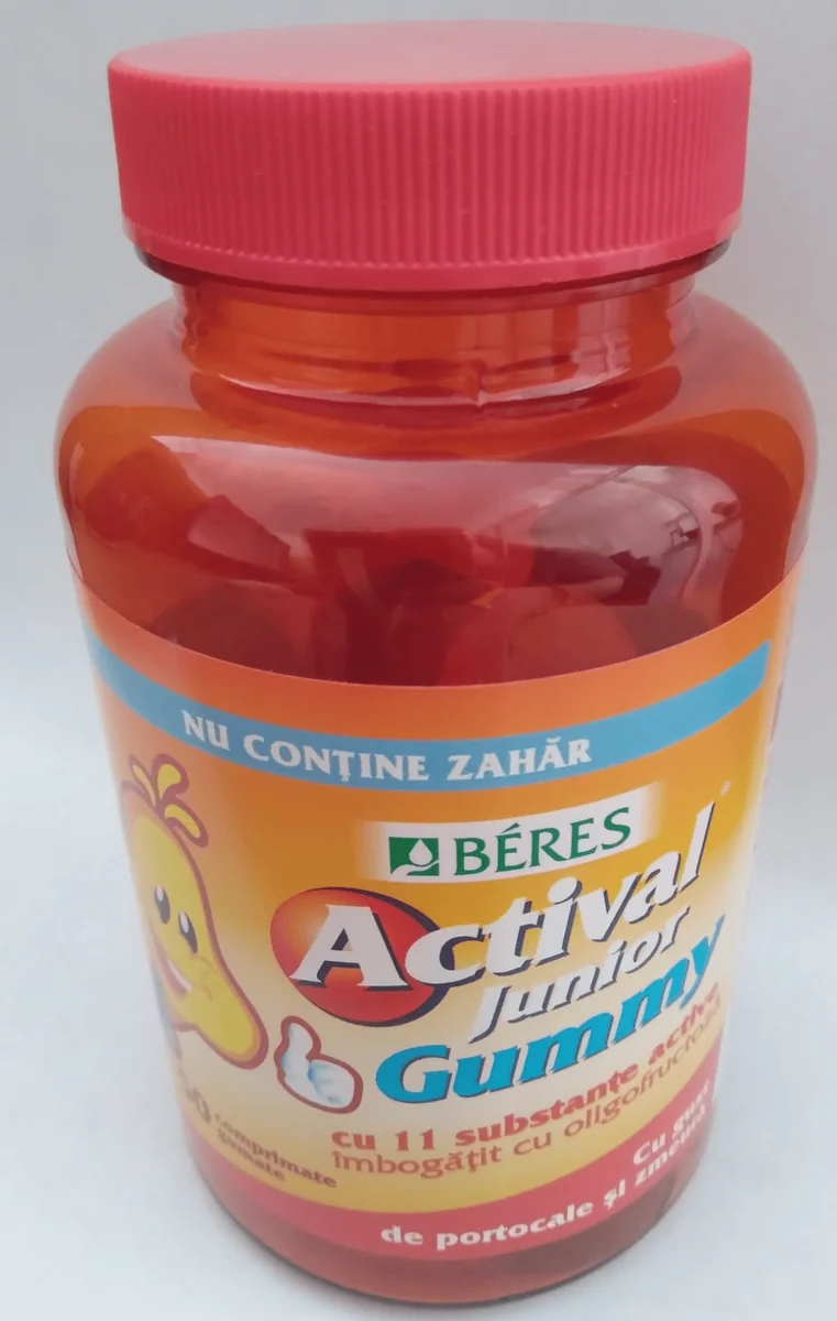Beres Actival Junior Gummy fara zahar, gust portocale si zmeura 20 comprimate gumate