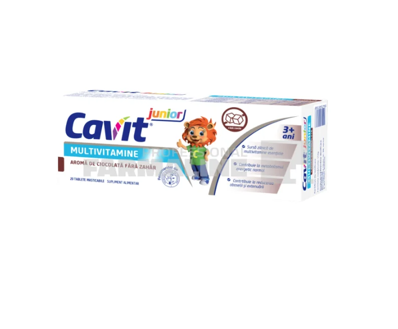 Cavit Junior multivitamine fara zahar cu aroma de ciocolata 20 tablete