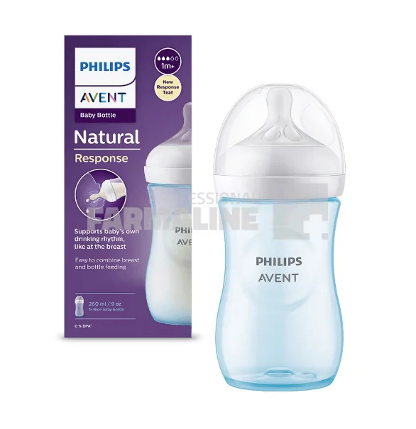 Avent SCY903/21 Biberon Natural Reponse flux mediu bleu-alb 3+ luni 260 ml