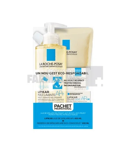 La Roche Posay Pachet Lipikar AP+ Ulei de spalare 400 ml + Rezerva 400 ml + Lipikar Baume Light AP+M  15 ml