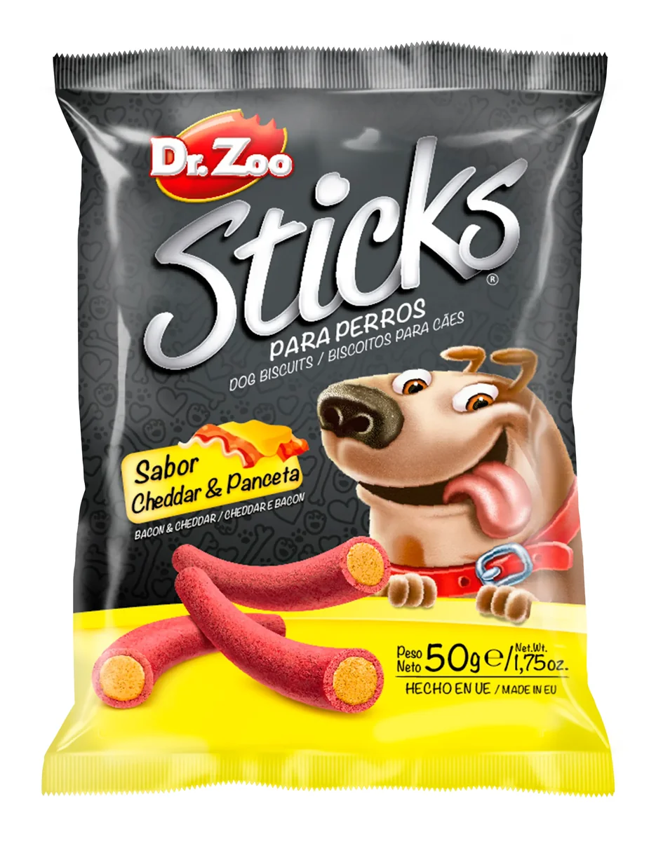 Dr Zoo Sticks, recompense caini, Cheddar si Bacon, 50 g