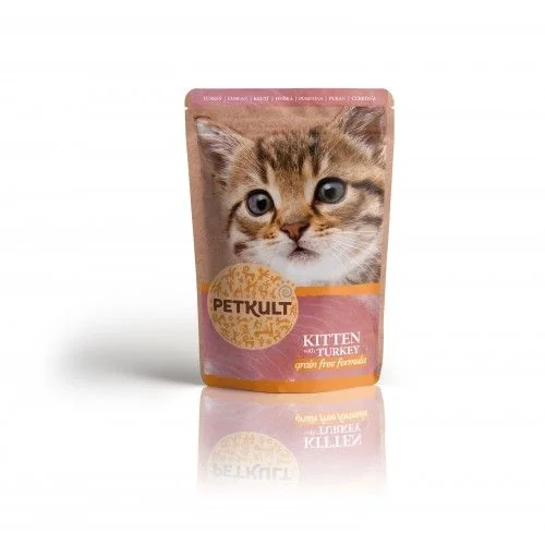 Hrana umeda pentru pisici junioare Petkult cu Curcan, 100 g