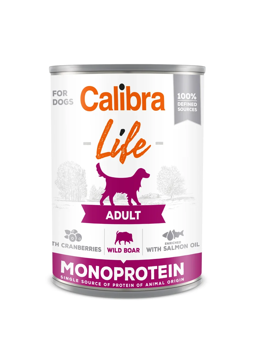 Calibra Dog Life Adult Wild Boar with Cranberries 400 g, conserva