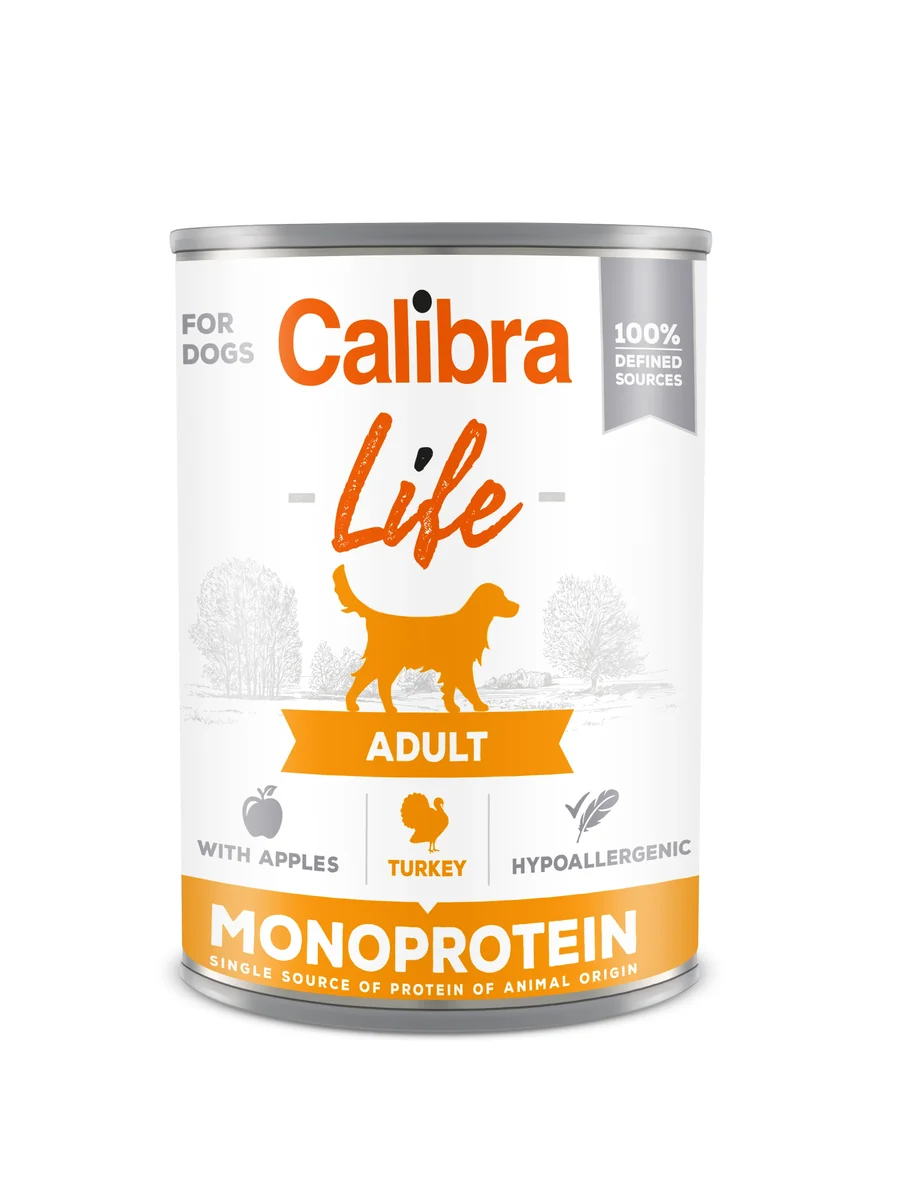 Calibra Dog Life Turkey with Apples 400 g, conserva