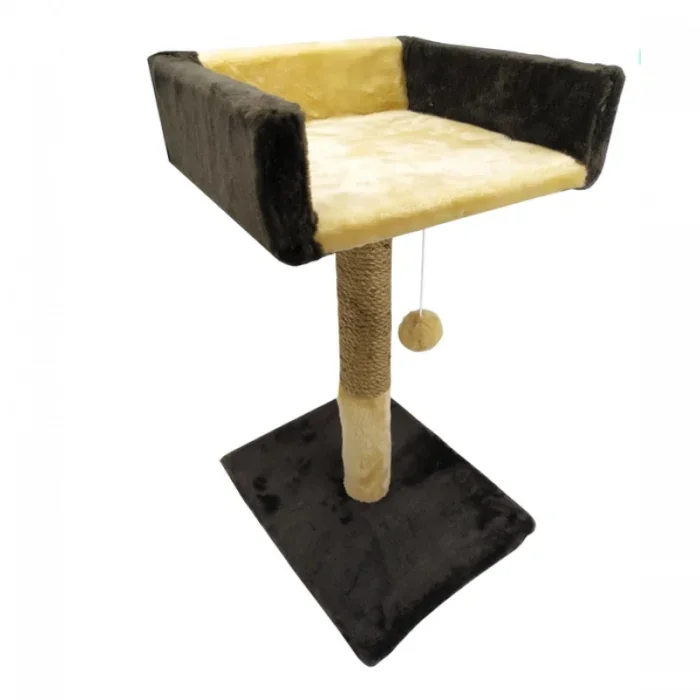 Ansamblu de joaca pentru pisici tip coloana cu canapea si ciucure culoare maro cu bej 50 x 30 x 33 cm