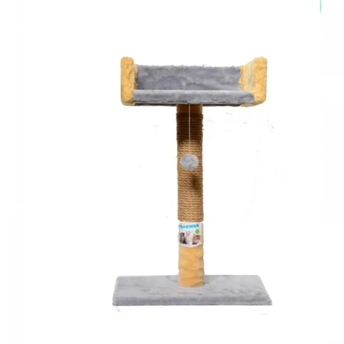 Ansamblu de joaca pentru pisici tip coloana cu canapea si ciucure culoare gri cu bej 50 x 30 x 33 cm