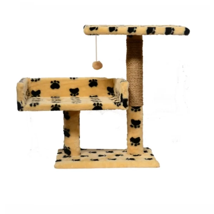 Ansamblu de joaca pentru pisici tip coloana cu canapea dubla si ciucure culoare bej cu pete  50 x 38 x 30 cm