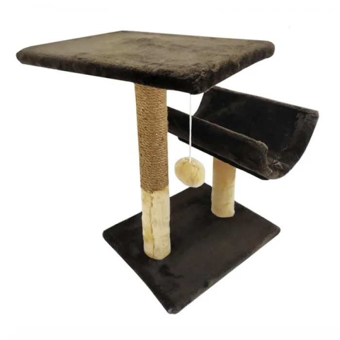 Ansamblu de joaca pentru pisici tip polita cu ciucure si semitunel ciocolata 50 x 38 x 30 cm