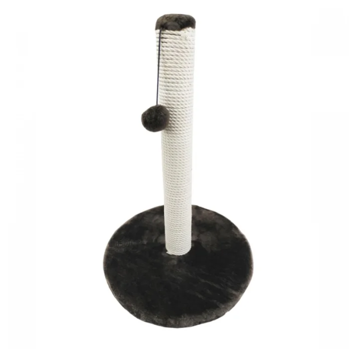 Ansamblu de joaca pentru pisici Scratchboard tip coloana pe suport rotund cu ciucure pe culoare gri inchis 50 x 38 cm