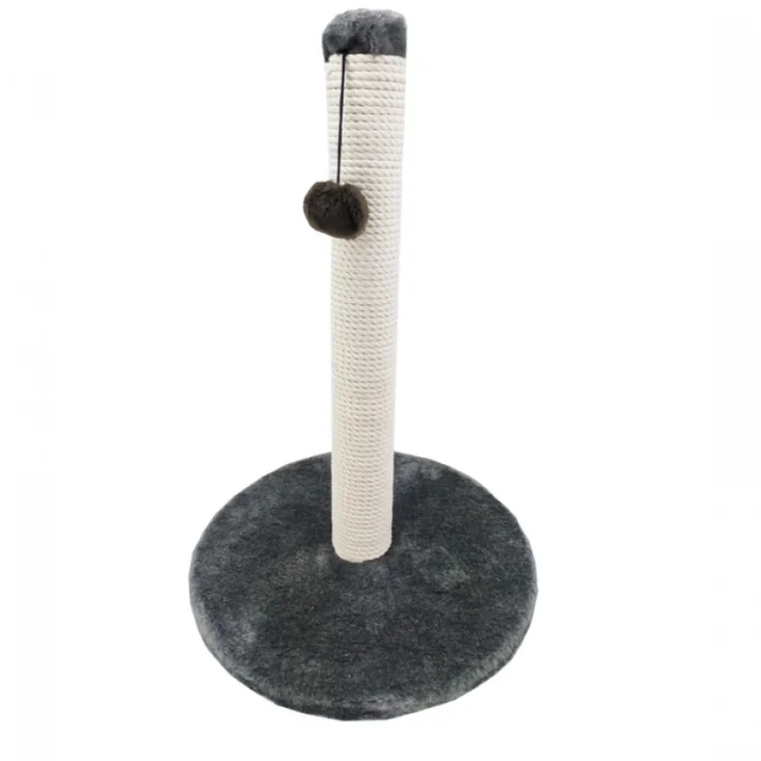 Ansamblu de joaca pentru pisici Scratchboard tip coloana pe suport rotund cu ciucure pe culoare gri 50 x 38 cm