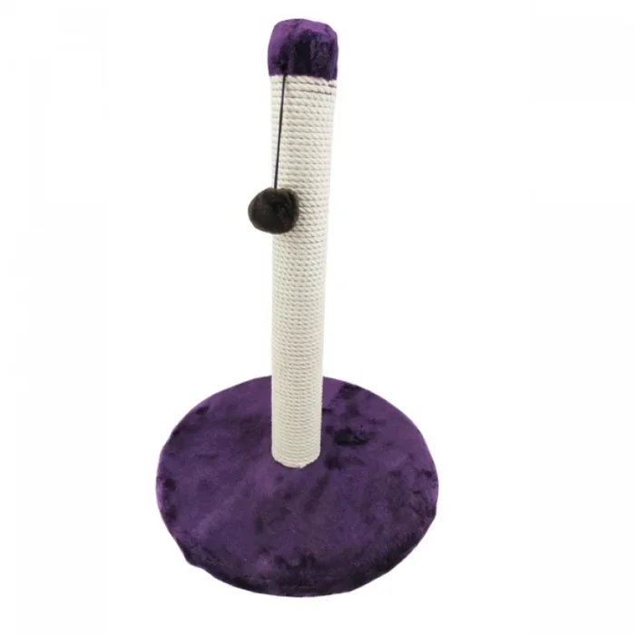 Ansamblu de joaca pentru pisici Scratchboard tip coloana pe suport rotund cu ciucure pe culoare mov 50 x 38 cm