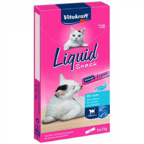 Recompense pisica Vitakraft Cat Liquid-Snack cu somon si omega 3 6x15g