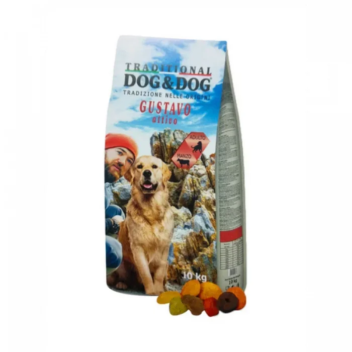 Hrana uscata pentru caini DogDog Traditional pentru caini activi cu vita, 10 kg