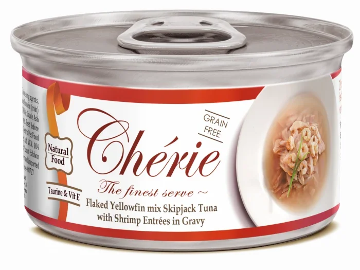 Cherie Adult Cat Grain Free Mix Fulgi de Ton cu Creveti in Sos 80 g