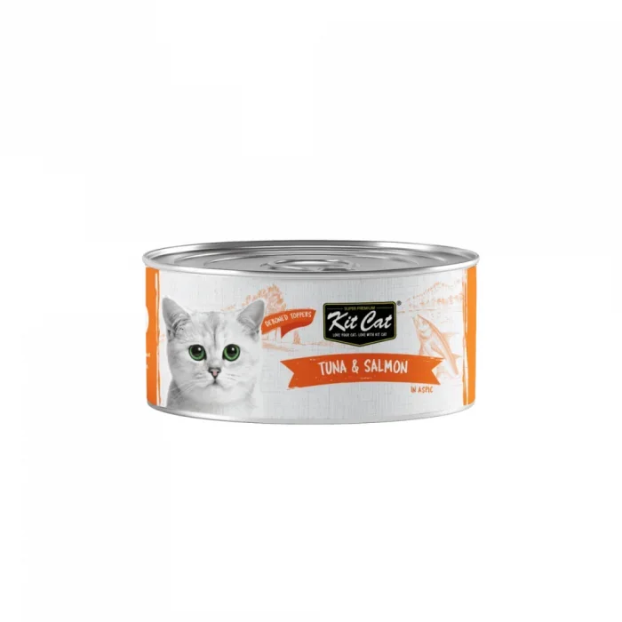 Hrana umeda pentru pisici, Kit Cat, Ton fara Oase Topping de Somon, 80g