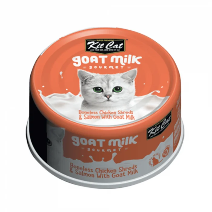 Hrana umeda pentru pisici, Kit Cat Goat Milk Gourmet, File de Pui Fara Oase Somon cu Lapte de Capra, 70g
