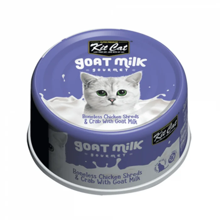 Hrana umeda pentru pisici, Kit Cat Goat Milk Gourmet,File de Pui Fara Oase Crab cu Lapte de Capra, 70g