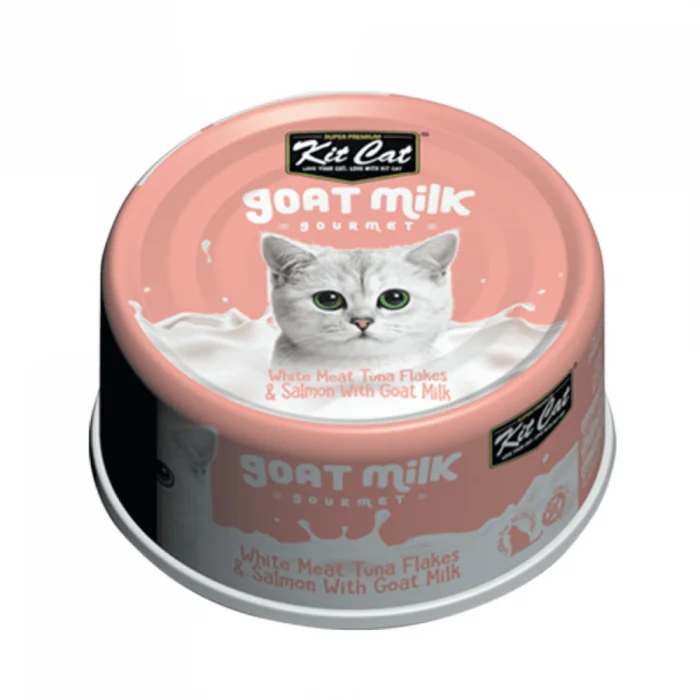 Hrana umeda pentru pisici, Kit Cat Goat Milk Gourmet, Fasii de ton alb  somon cu lapte de capra, 70g