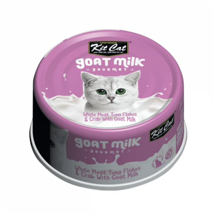Hrana umeda pentru pisici, Kit Cat Goat Milk Gourmet, Ton Alb  Crab cu Lapte de Capra, 70g