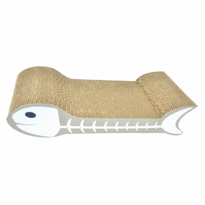 Carton de zgariat pentru pisici, model os de peste PCUD1, 40.95 A 21.59 A 8.25 cm, Alb