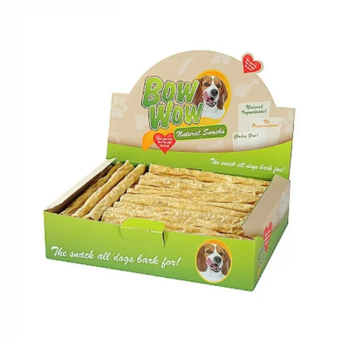 Recompense delicioase pentru caini Bow Wow Natural Stick, cu Vita, Ficat de Pui si Yucca, 22 cm, 50 buc