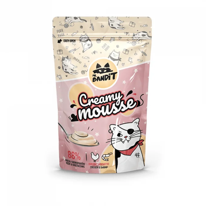 Recompense pentru pisici Mr. Bandit CAT Creamy Mousse, piept de pui si creveti, 60 g