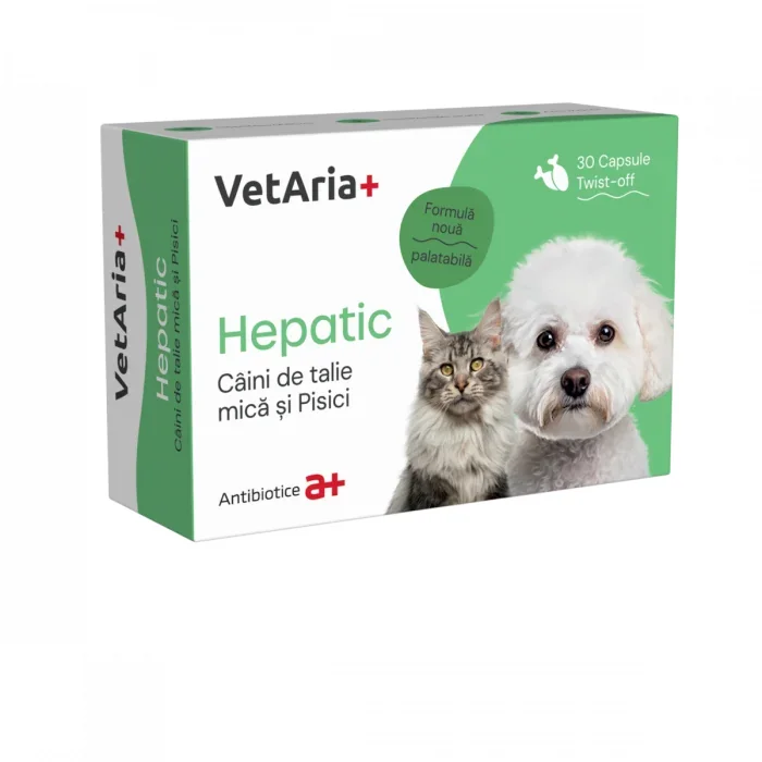 Supliment, VetAria+ Hepatic Caini Talie mica si pisici, 30 capsule Twist-Off