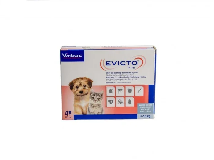 Evicto caini si pisici 15mg  2,5 kg x 4 pipete