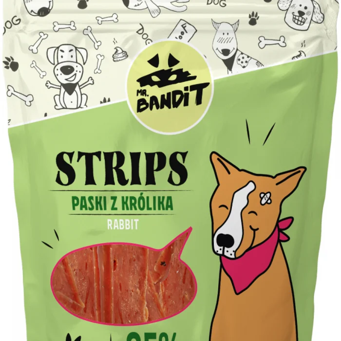 Recompense pentru caini Mr. Bandit STRIPS, iepure, 80g