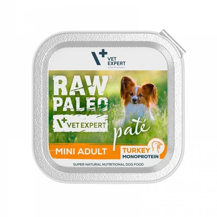 Hrana umeda pentru caini, adult, RAW PALEO PATE, curcan, 150 g