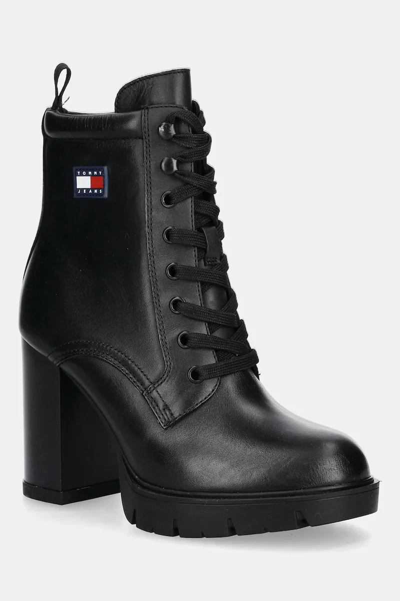 Tommy Jeans cizme de piele TJW HEEL LACE UP BOOT