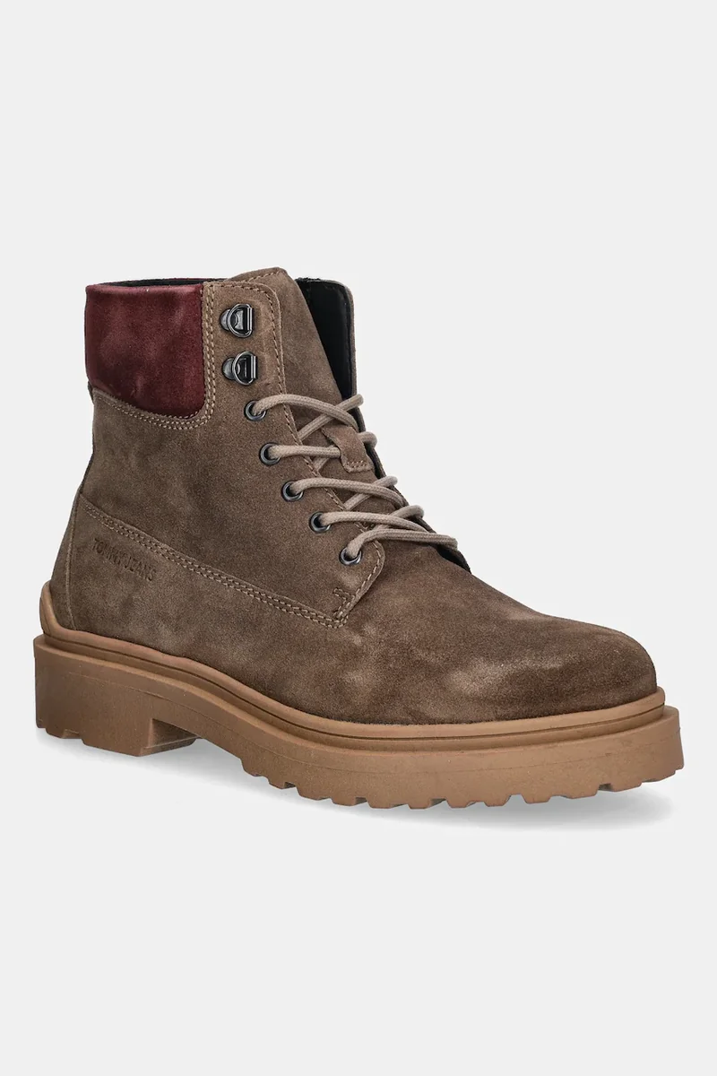 Tommy Jeans cizme înalte din piele TJM LACE UP BOOT SUEDE