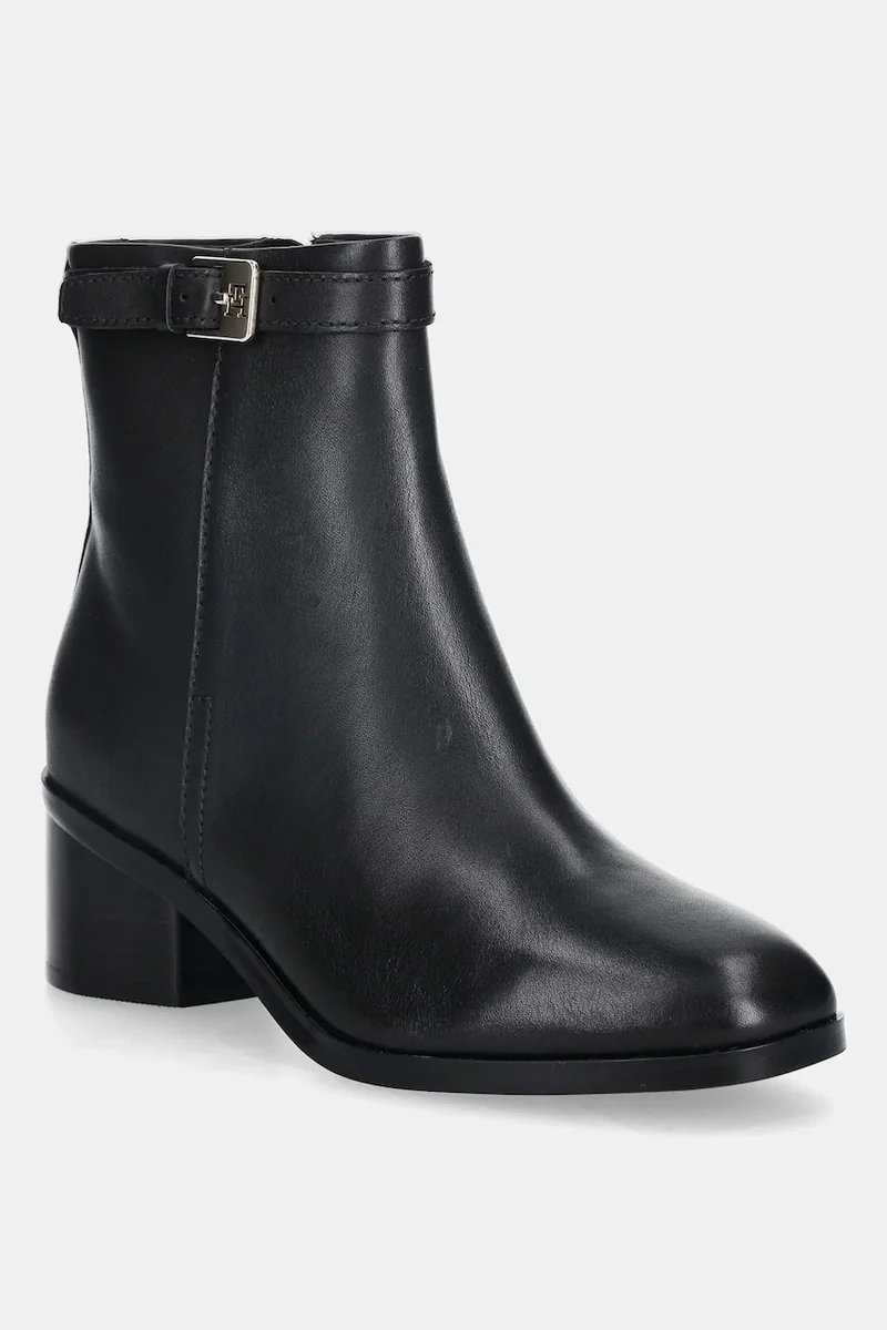 Tommy Hilfiger cizme de piele TH BUCKLE RIDING MID HEEL BOOTIE