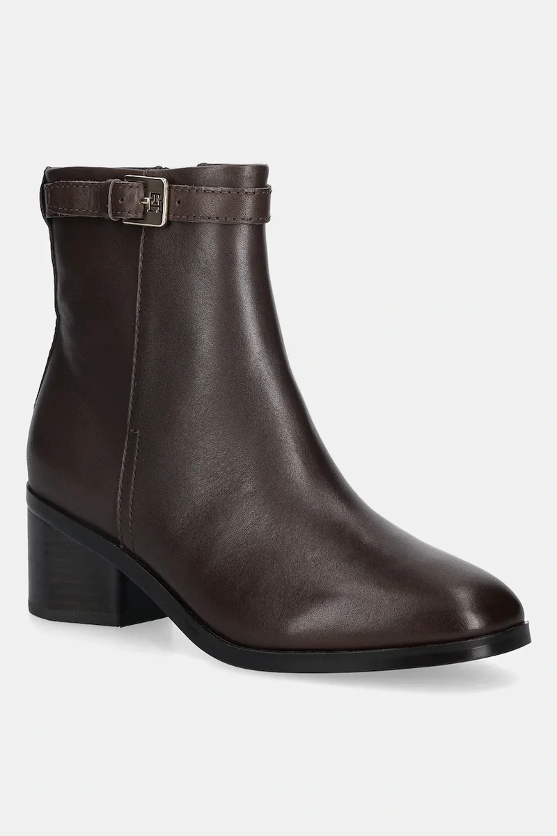 Tommy Hilfiger cizme de piele TH BUCKLE RIDING MID HEEL BOOTIE