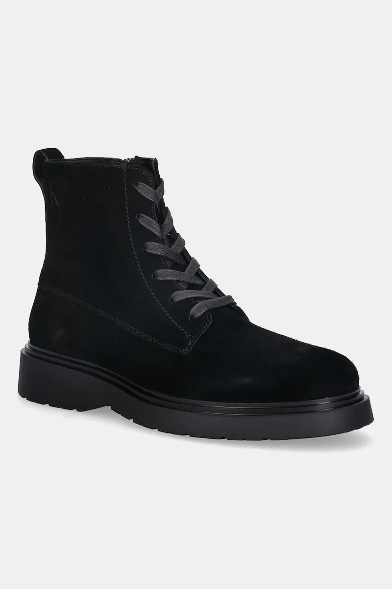 Calvin Klein pantofi de piele întoarsă COMBAT ESS LACE UP ZIP BOOT SU