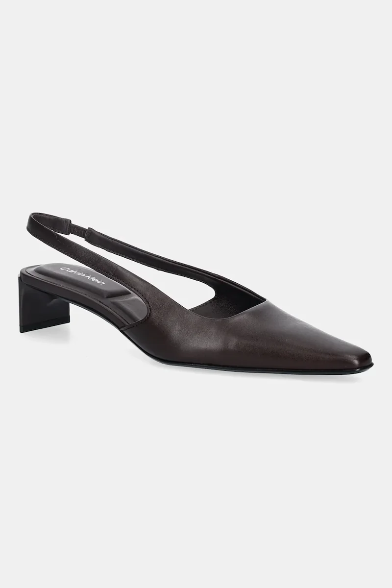 Calvin Klein pantofi de piele SET BACK HEEL PUMP SLINGBACK LTH