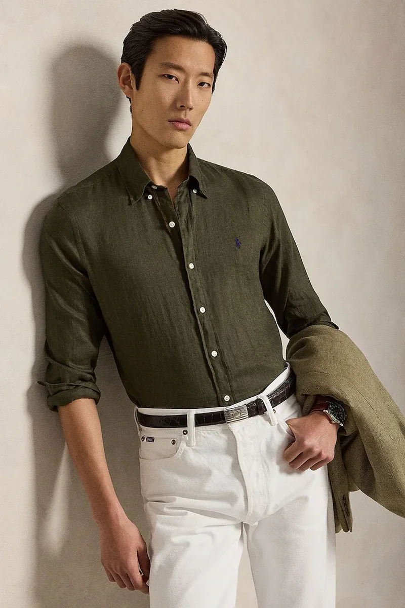 Polo Ralph Lauren cămașă pentru bărbați din in Long Sleeve Sport Shirt