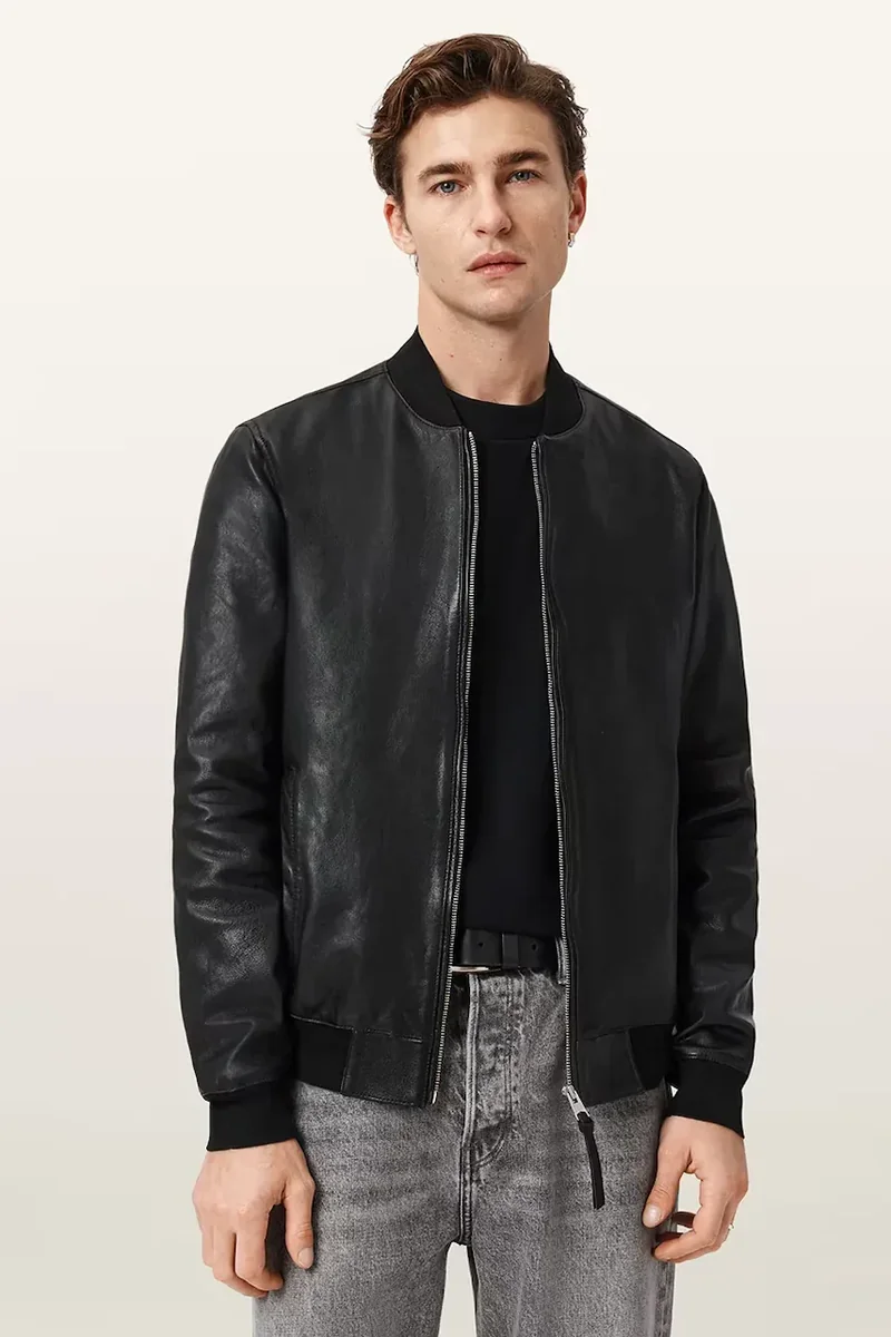 AllSaints geacă bomber pentru bărbați, din piele MORTEN