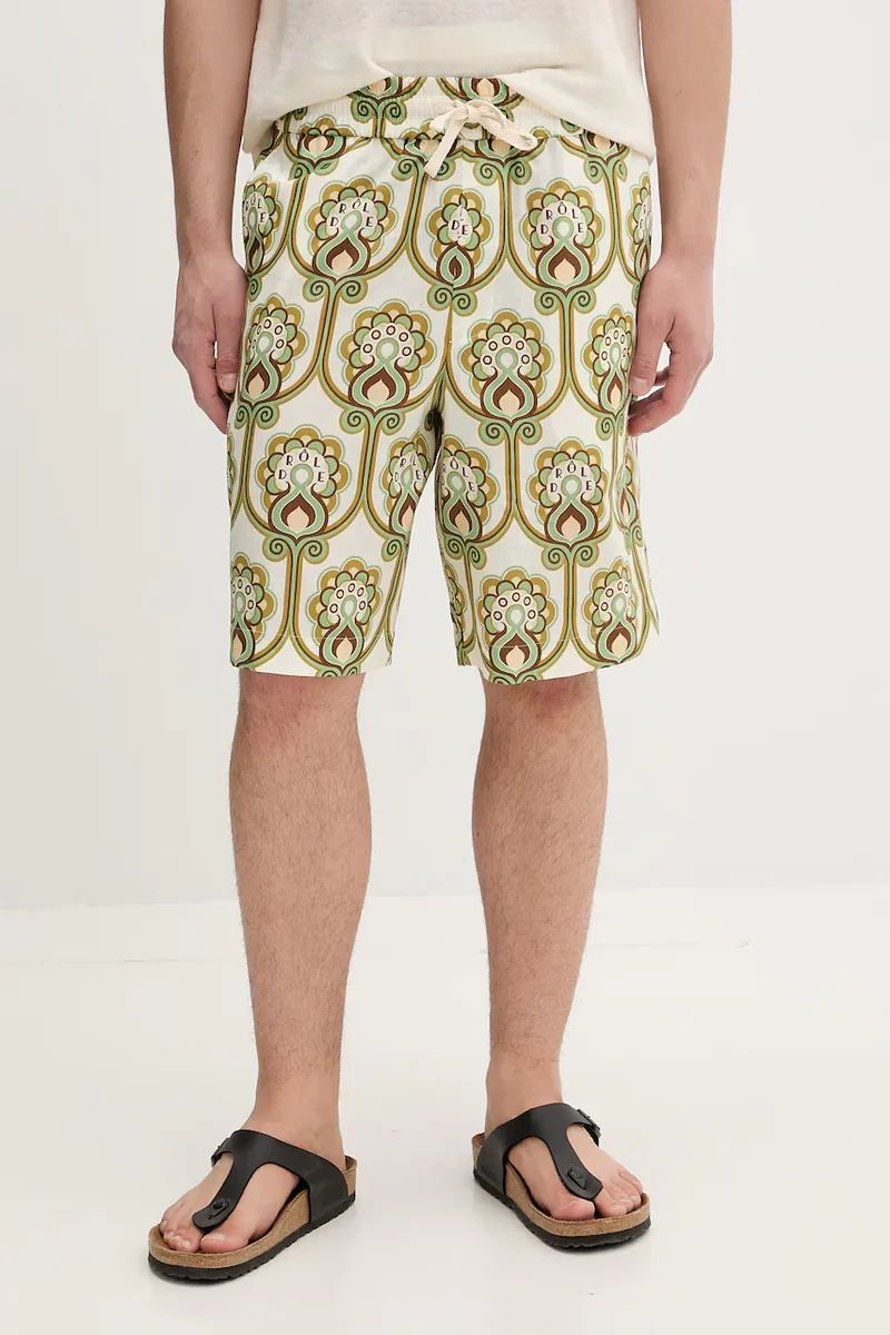 Drôle de Monsieur pantaloni scurți pentru bărbați cu in Short Tapisserie Florale Lin