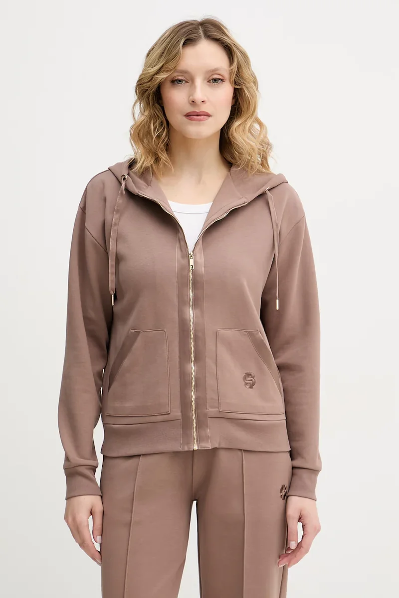 BOSS hanorac cu fermoar și glugă pentru femei, cu bumbac Shiny B Jacket H.