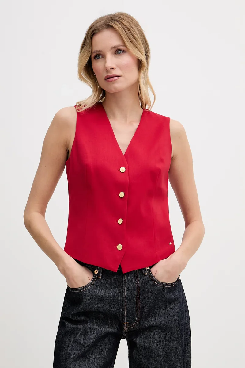 Tommy Hilfiger vestă cu un singur rând de nasturi pentru femei, cu amestec de lână