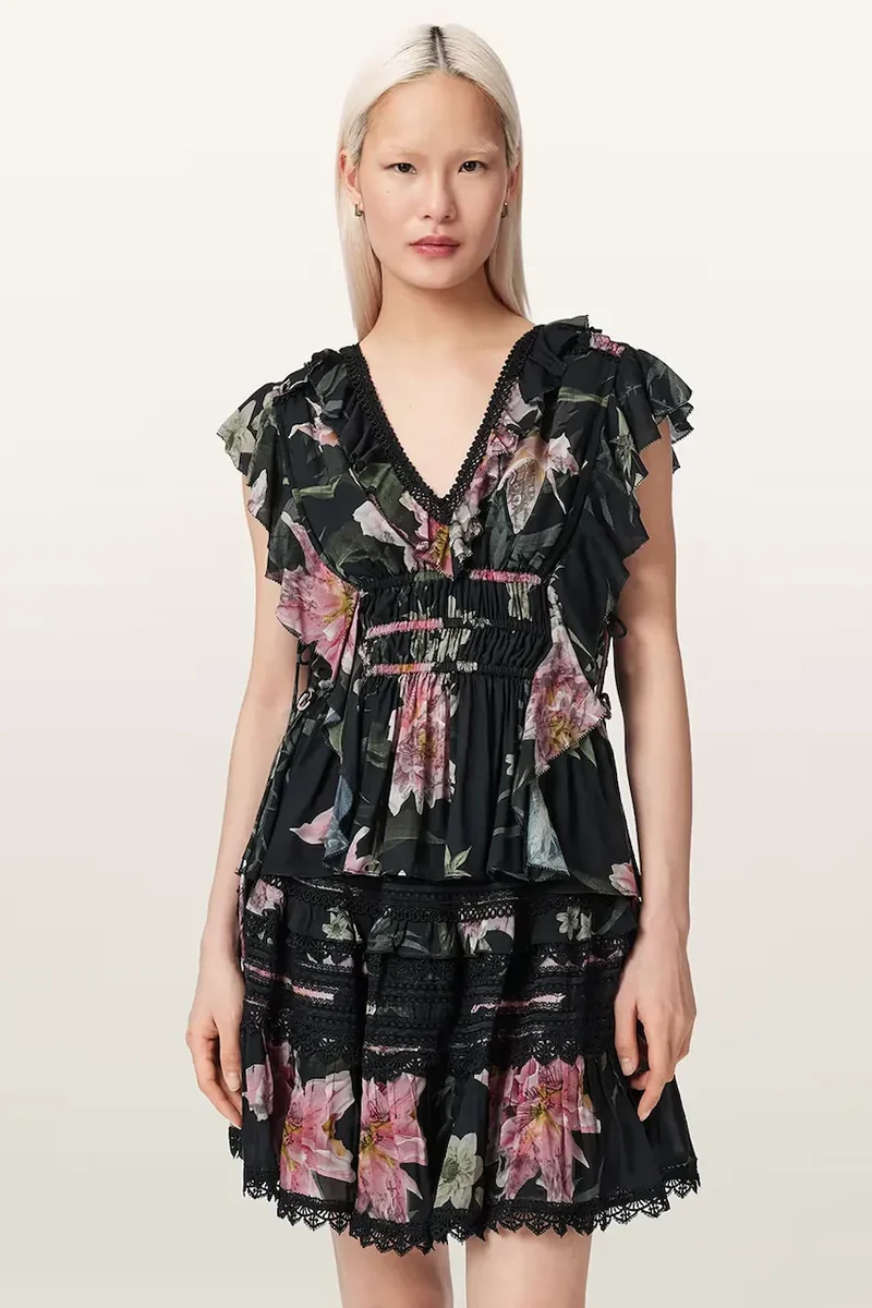 AllSaints bluză cu volane pentru femei, din modal CANTO