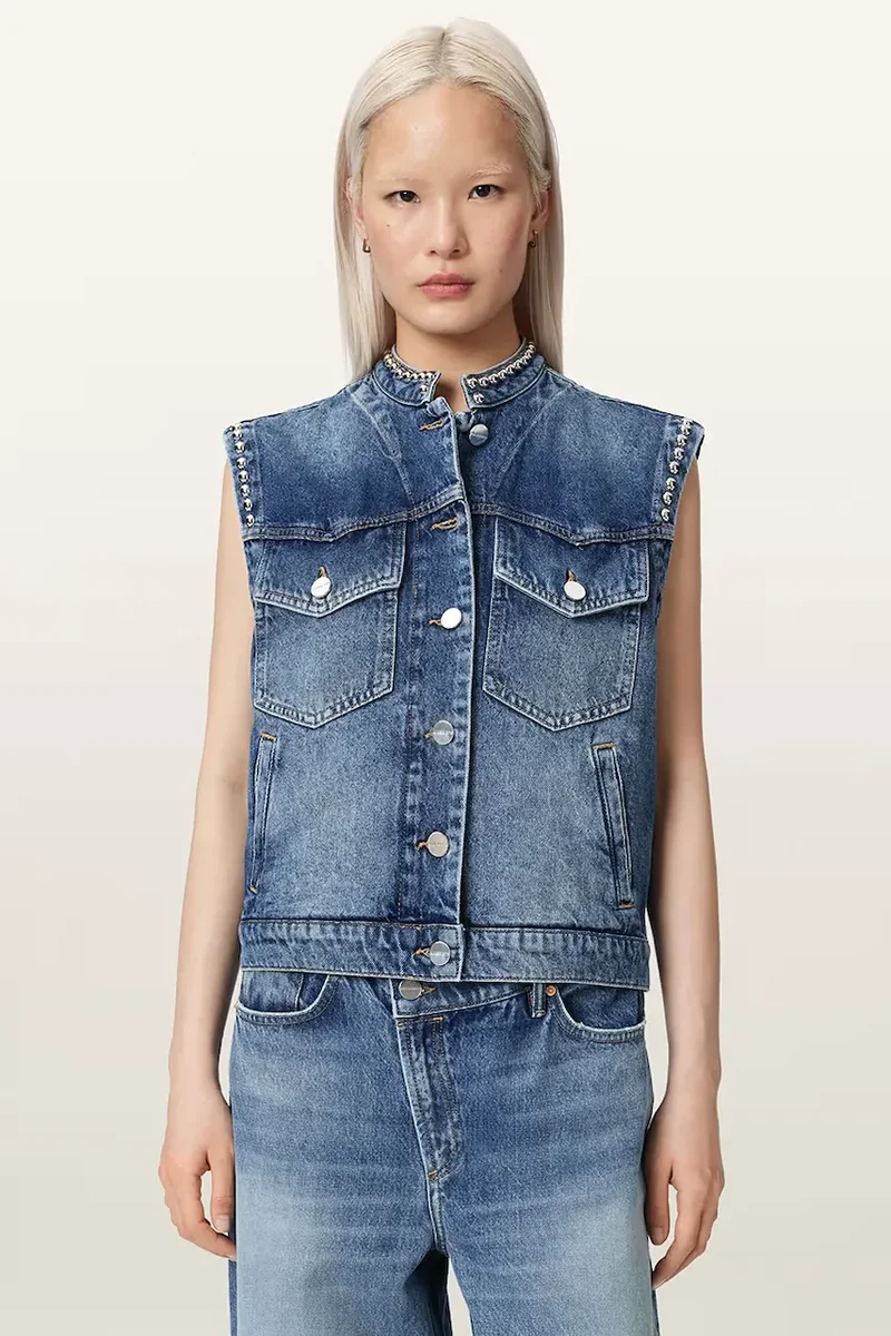 AllSaints vestă pentru femei, din denim MAV