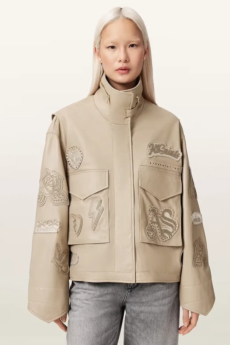 AllSaints geacă de piele pentru femei, din piele CLAY