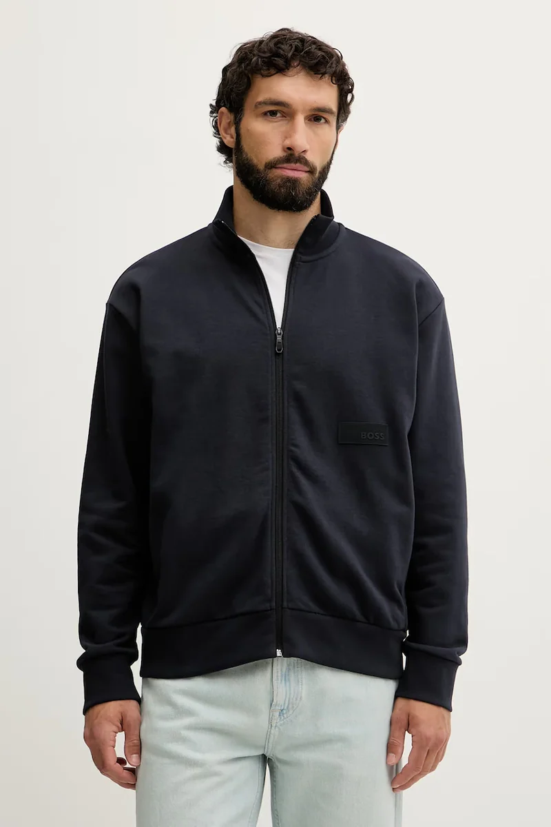 BOSS Green hanorac cu fermoar bărbați din bumbac SW_Collar Full Zip