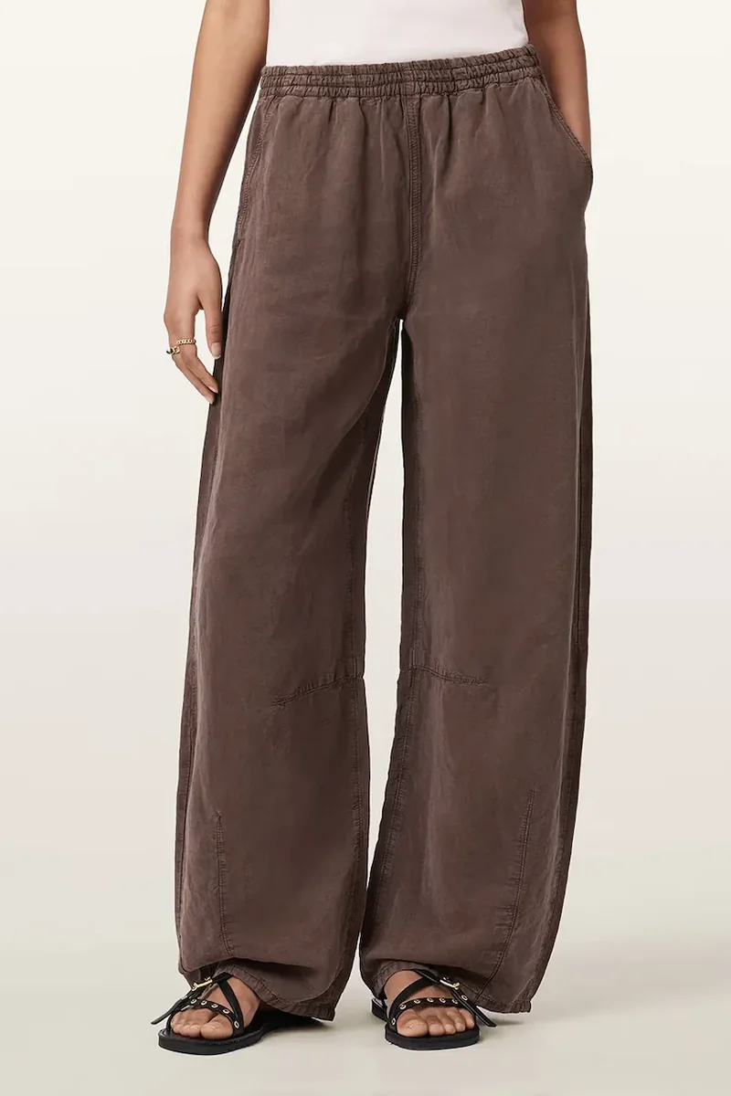 AllSaints pantaloni wide leg pentru femei, cu amestec de in JETT