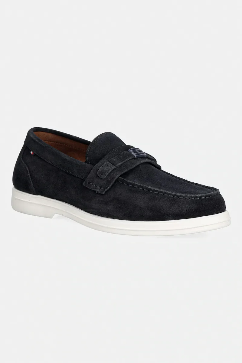Tommy Hilfiger mocasini pentru bărbați, din piele întoarsă LIGHT SUEDE FLAG HARDWARE LOAFER