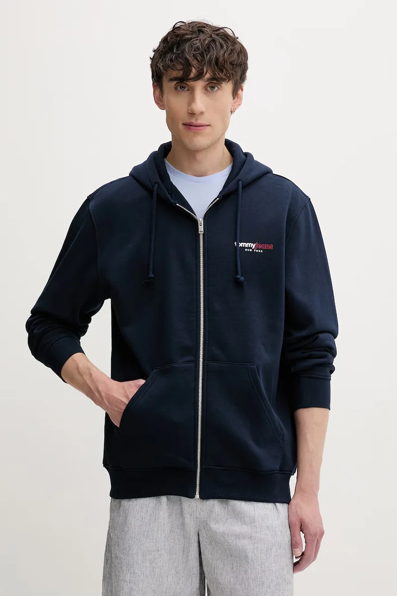 Tommy Jeans hanorac cu fermoar și glugă pentru bărbați, cu bumbac