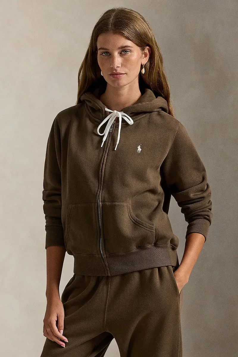 Polo Ralph Lauren hanorac cu fermoar și glugă pentru femei cu bumbac